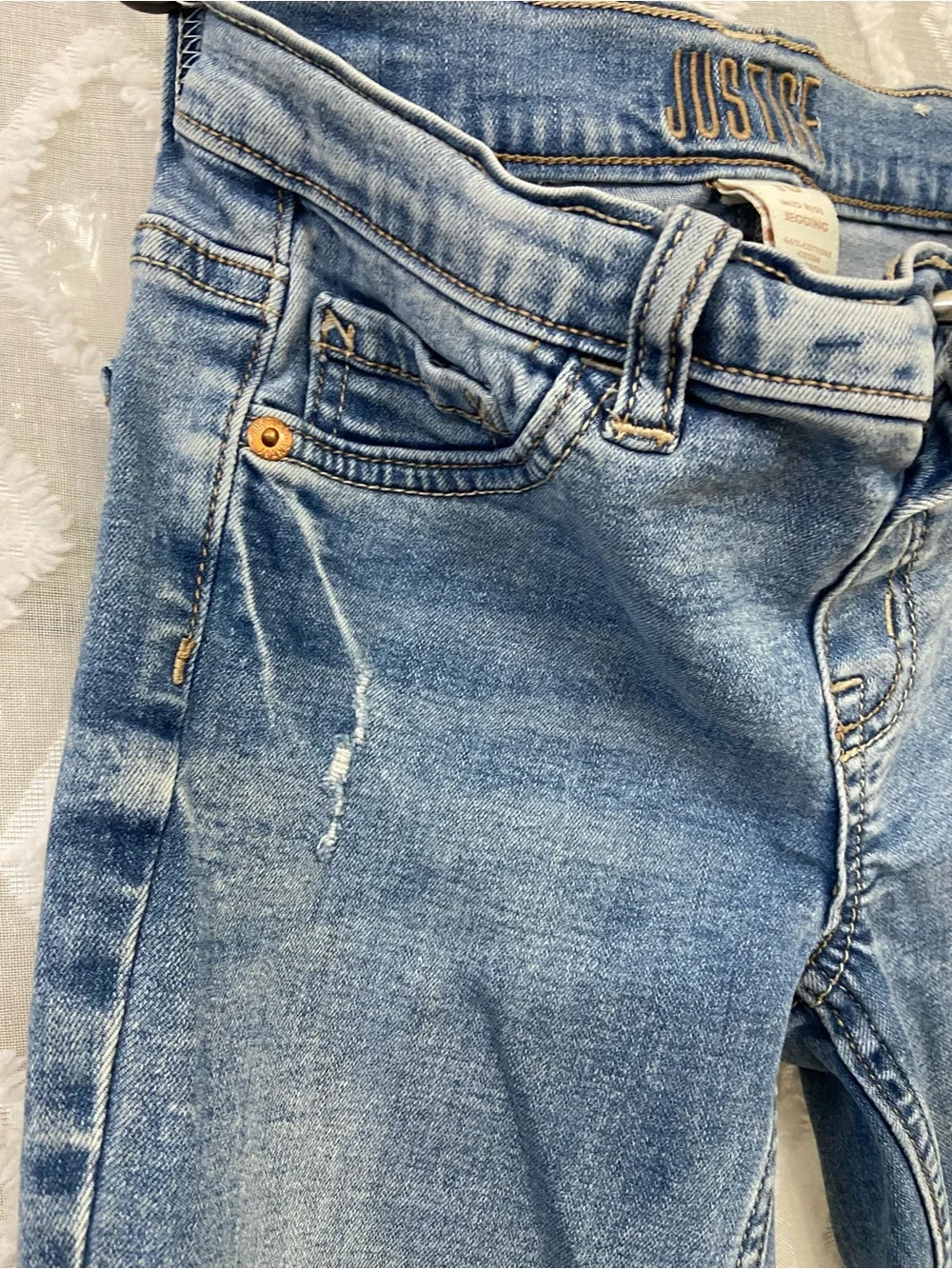 Justice Light Blue Jegging Jeans with Subtle Distressing Mid Rise